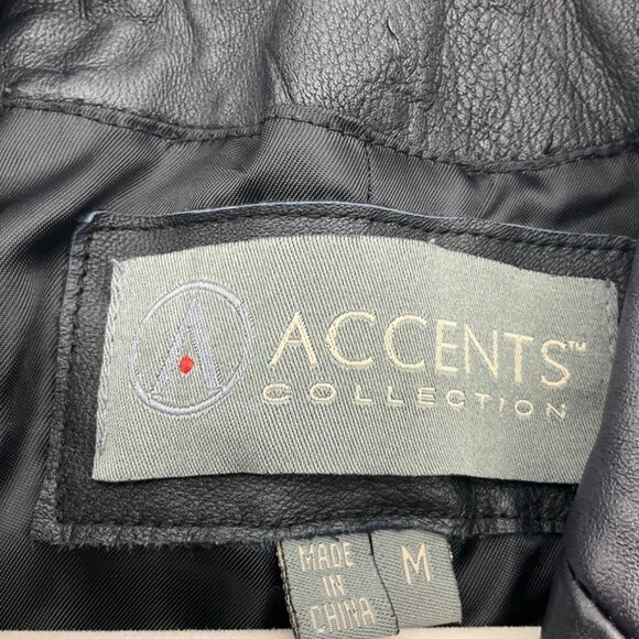 VTG Accent Women MediumBlack Leather Blazer Jacket Soft Minimalist Old Money - Picture 4 of 14